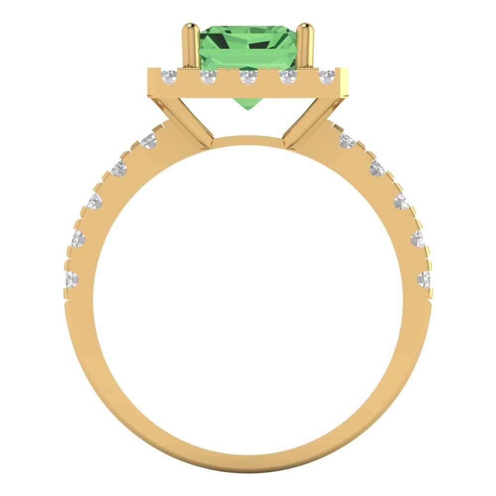 3.84 cttw Zirconia Simulated Green Diamond Solitaire with Zirconia Simulated Diamond Accents Engagement Ring - Solid Yellow Gold (VVS1, Emerald Cut,9x7mm)