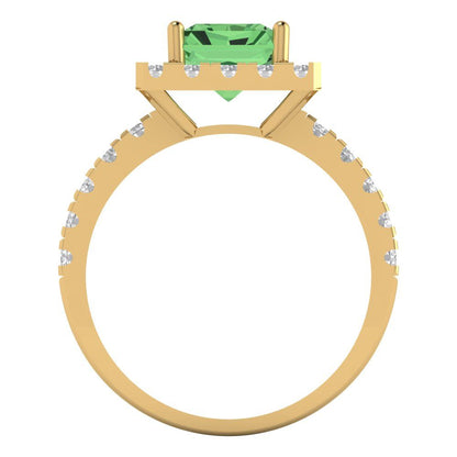 3.84 cttw Zirconia Simulated Green Diamond Solitaire with Zirconia Simulated Diamond Accents Engagement Ring - Solid Yellow Gold (VVS1, Emerald Cut,9x7mm)