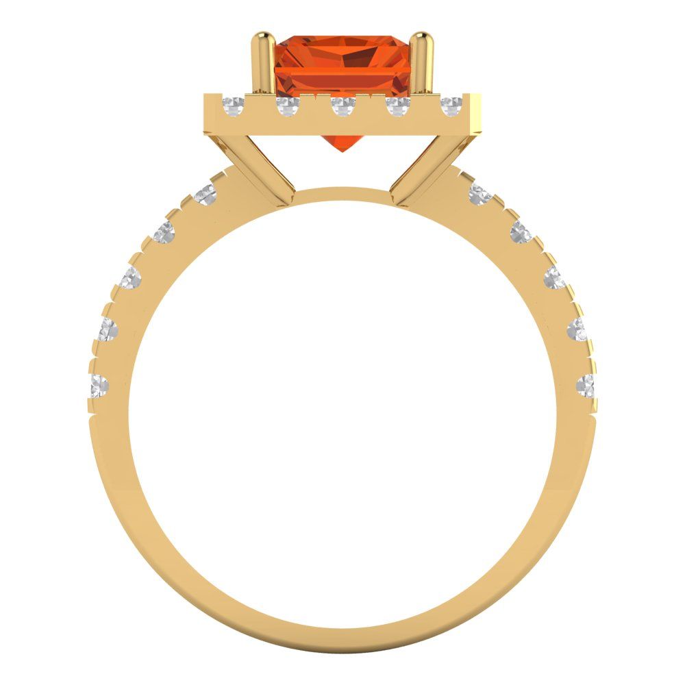 3.84 cttw Simulated Ruby Solitaire with Zirconia Simulated Diamond Accents Engagement Ring - Solid Gold (Emerald Cut,9x7mm)