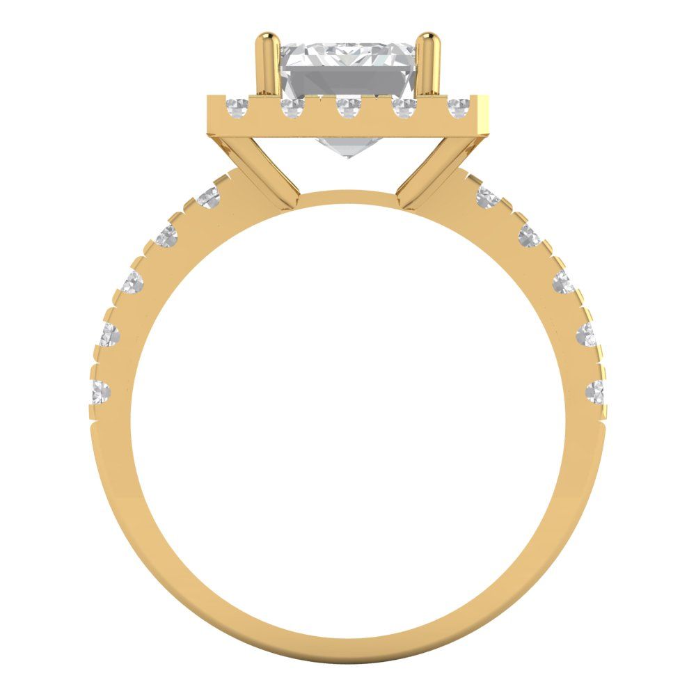 3.84 cttw Moissanite Solitaire with Zirconia Simulated Diamond Accents Engagement Ring - Solid Yellow Gold (VVS1, Emerald Cut,9x7mm)