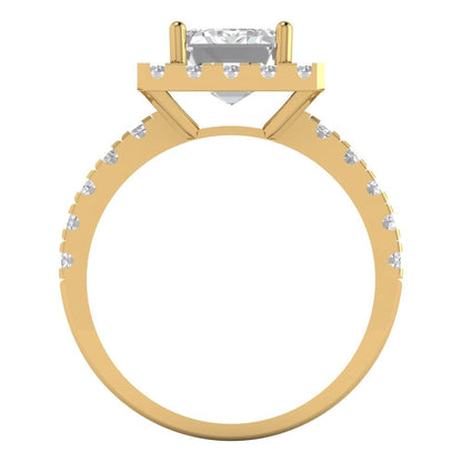 3.84 cttw Moissanite Solitaire with Zirconia Simulated Diamond Accents Engagement Ring - Solid Yellow Gold (VVS1, Emerald Cut,9x7mm)