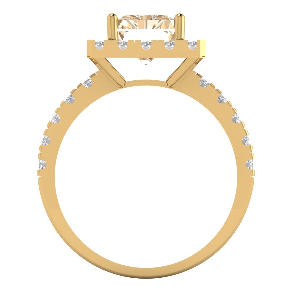 3.84 cttw Natural Morganite Solitaire with Zirconia Simulated Diamond Accents Engagement Ring - Solid Gold (Emerald Cut,9x7mm)