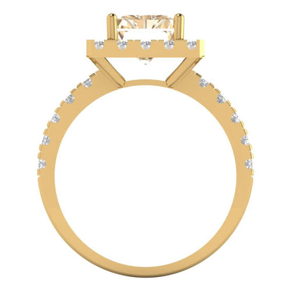 3.84 cttw Natural Morganite Solitaire with Zirconia Simulated Diamond Accents Engagement Ring - Solid Gold (Emerald Cut,9x7mm)