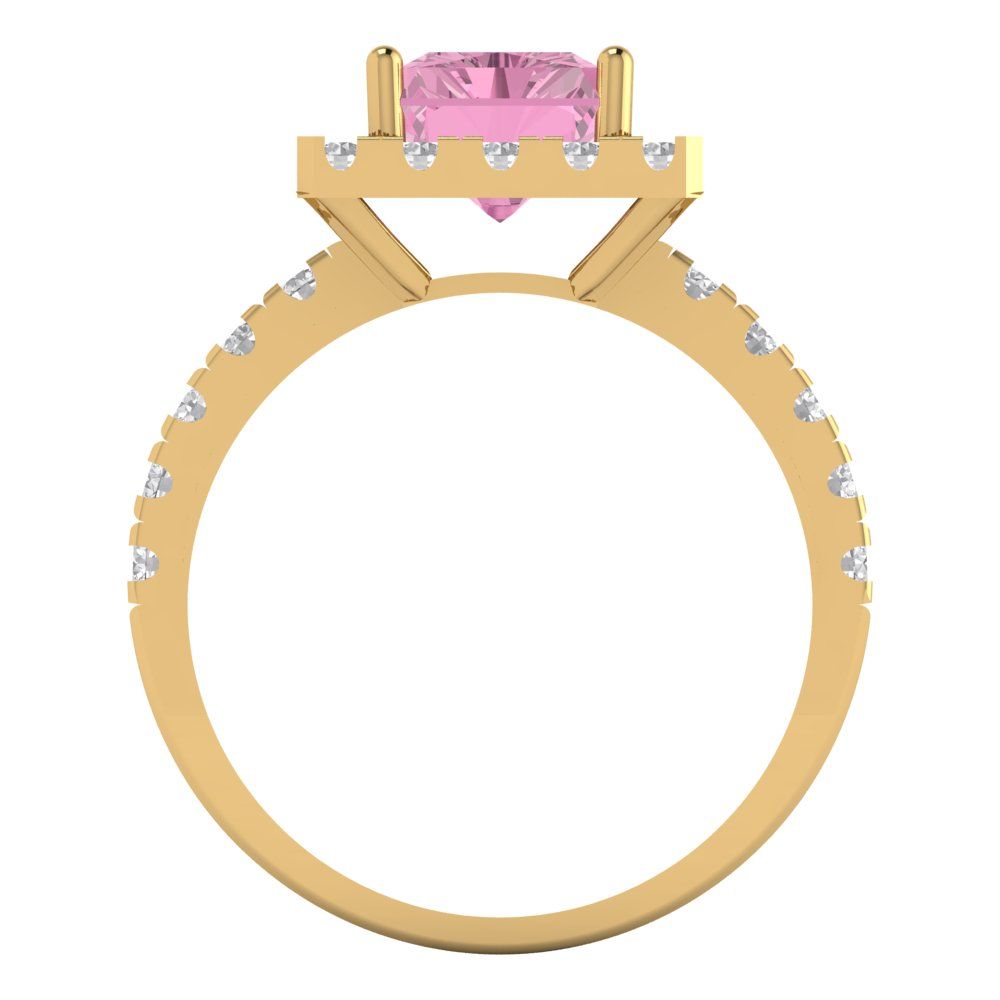3.84 cttw Zirconia Simulated Pink Diamond Solitaire with Zirconia Simulated Diamond Accents Engagement Ring - Solid Yellow Gold (VVS1, Emerald Cut,9x7mm)
