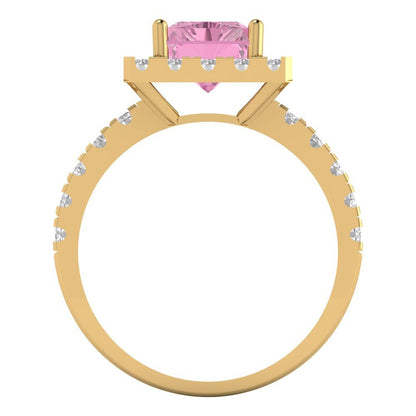 3.84 cttw Zirconia Simulated Pink Diamond Solitaire with Zirconia Simulated Diamond Accents Engagement Ring - Solid Yellow Gold (VVS1, Emerald Cut,9x7mm)
