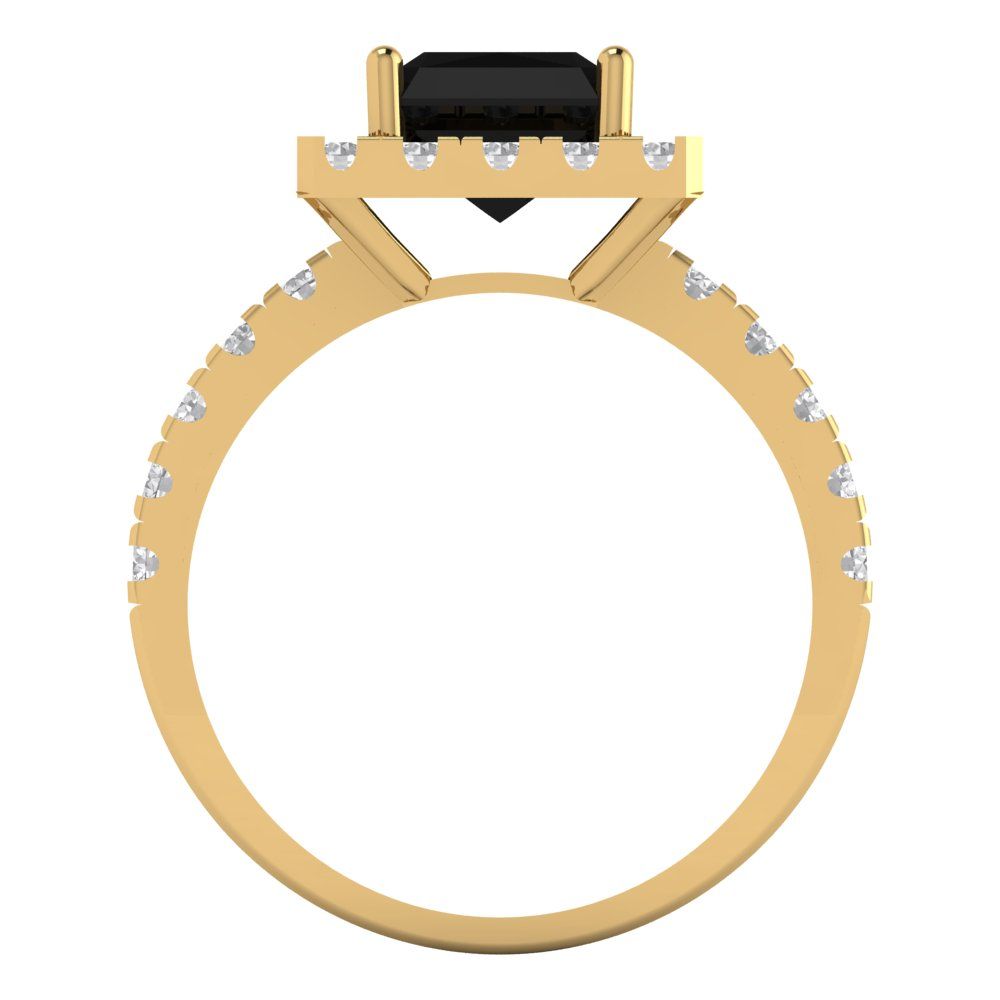 3.84 cttw Natural Onyx Solitaire with Zirconia Simulated Diamond Accents Engagement Ring - Solid Gold (Emerald Cut,9x7mm)