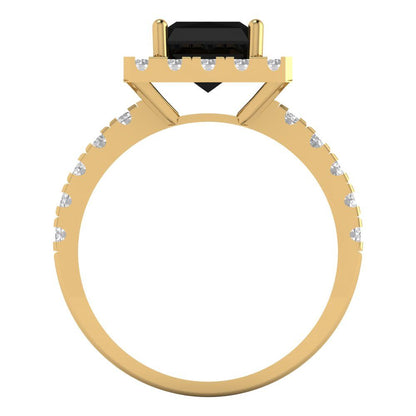 3.84 cttw Natural Onyx Solitaire with Zirconia Simulated Diamond Accents Engagement Ring - Solid Gold (Emerald Cut,9x7mm)