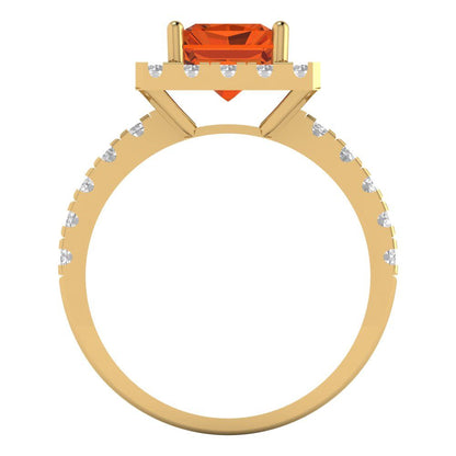 3.84 cttw Simulated Pink Tourmaline Solitaire with Zirconia Simulated Diamond Accents Engagement Ring - Solid Gold (Emerald Cut,9x7mm)