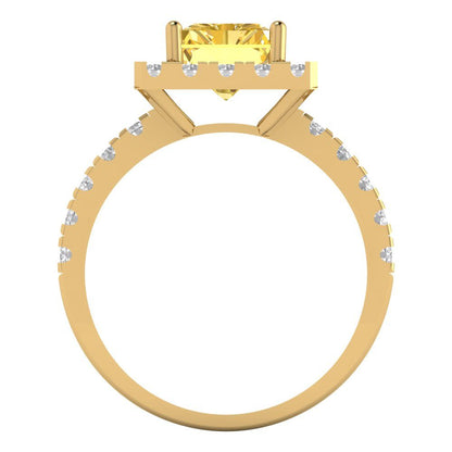 3.84 cttw Zirconia Simulated Yellow Diamond Solitaire with Zirconia Simulated Diamond Accents Engagement Ring - Solid Gold (VVS1, Emerald Cut,9x7mm)