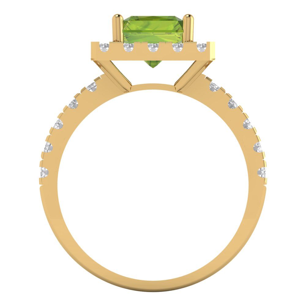 3.84 cttw Natural Peridot Solitaire with Zirconia Simulated Diamond Accents Engagement Ring - Solid Gold (Emerald Cut,9x7mm)