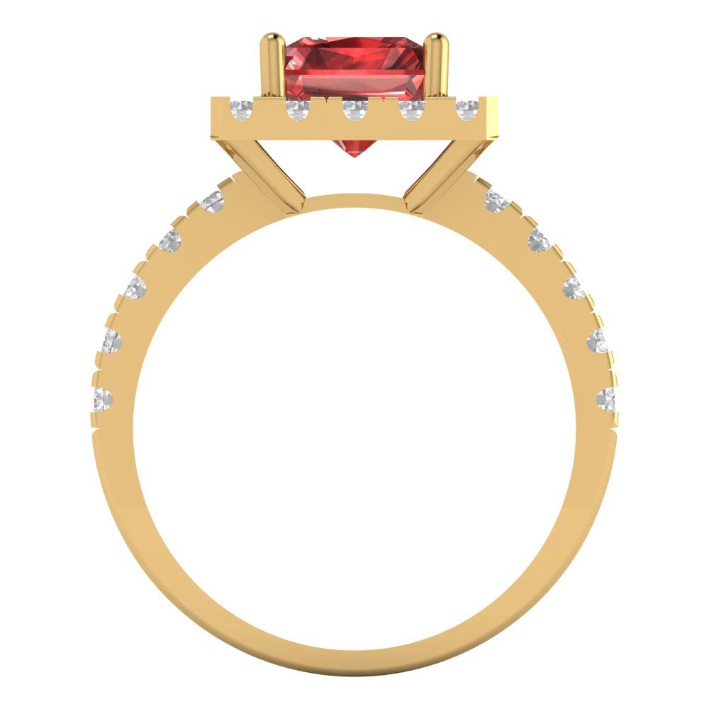 3.84 cttw Natural Garnet Solitaire with Zirconia Simulated Diamond Accents Engagement Ring - Solid Gold (Emerald Cut,9x7mm)