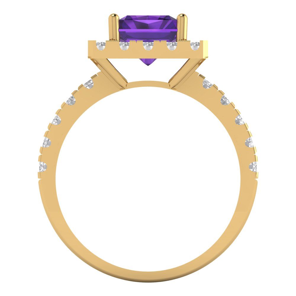 3.84 cttw Natural Amethyst Solitaire with Zirconia Simulated Diamond Accents Engagement Ring - Solid Gold (Emerald Cut,9x7mm)