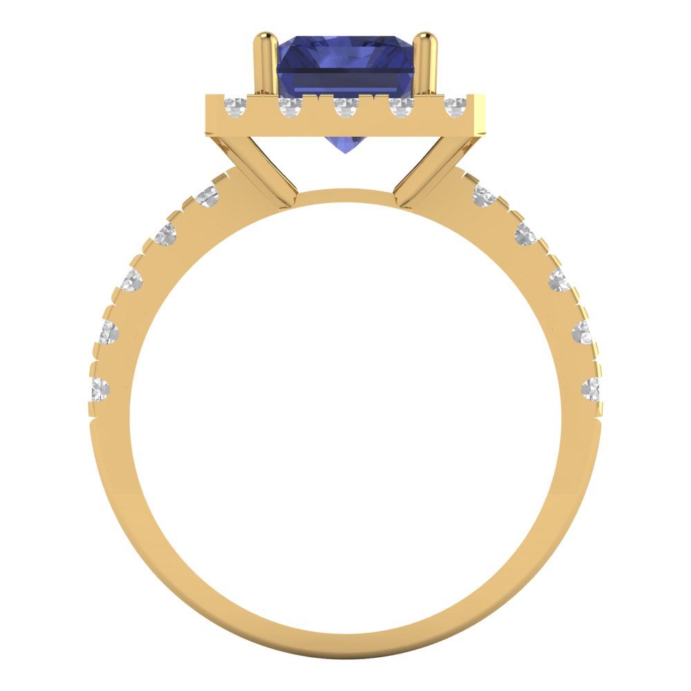 3.84 cttw Simulated Tanzanite Solitaire with Zirconia Simulated Diamond Accents Engagement Ring - Solid Gold (Emerald Cut,9x7mm)
