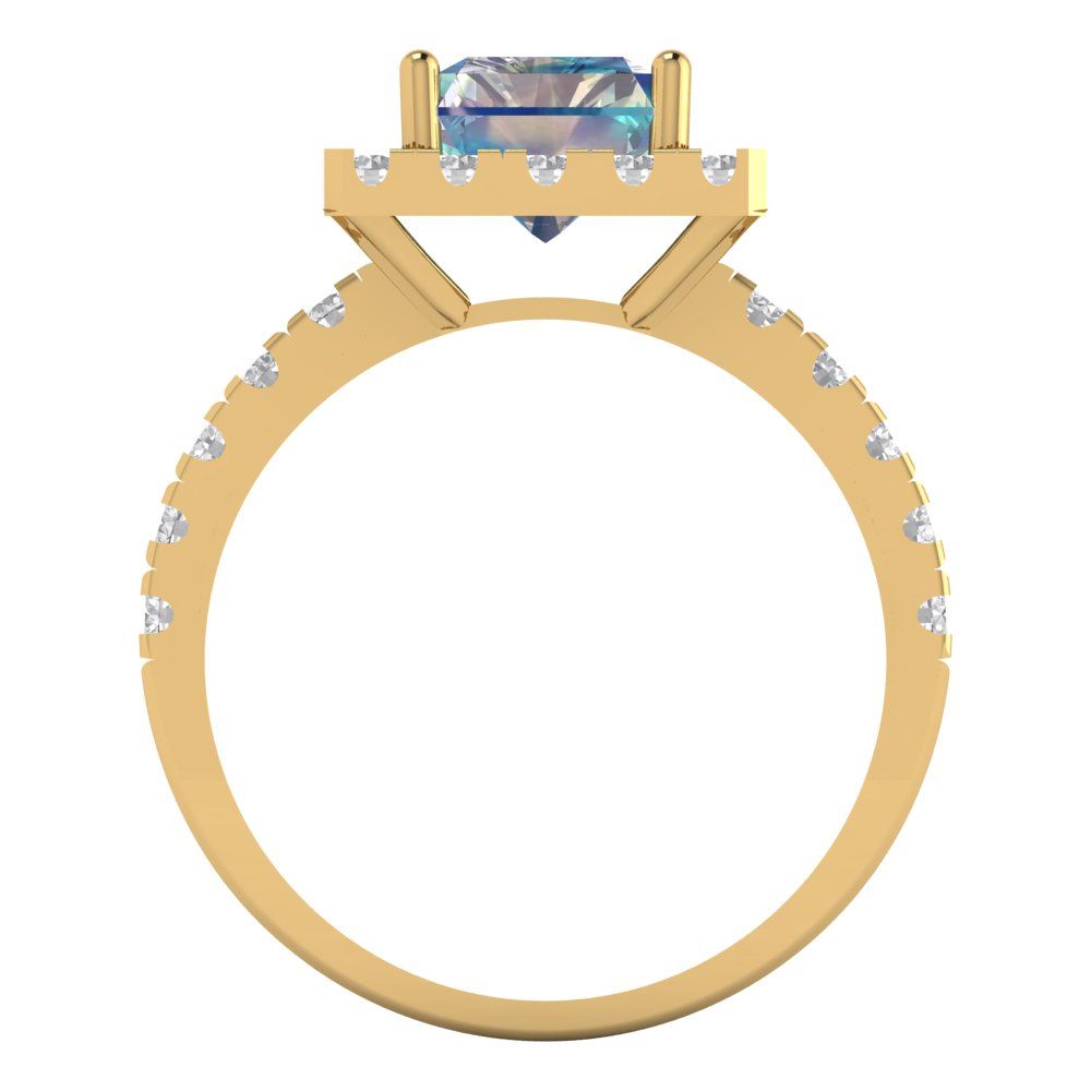 3.84 cttw Blue Moissanite Solitaire with Zirconia Simulated Diamond Accents Engagement Ring - Solid Gold (Emerald Cut,9x7mm)