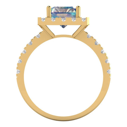 3.84 cttw Blue Moissanite Solitaire with Zirconia Simulated Diamond Accents Engagement Ring - Solid Gold (Emerald Cut,9x7mm)