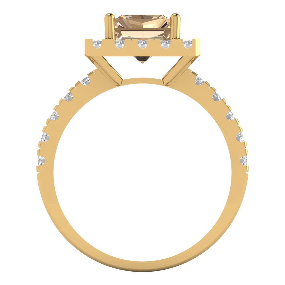 3.84 cttw Yellow Moissanite Solitaire with Zirconia Simulated Diamond Accents Engagement Ring - Solid Gold (Emerald Cut,9x7mm)