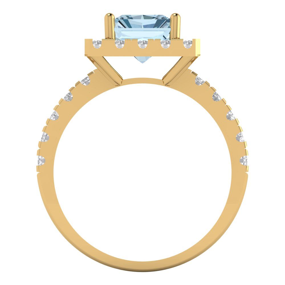 3.84 cttw Natural Swiss Blue Topaz Solitaire with Zirconia Simulated Diamond Accents Engagement Ring - Solid Gold (Emerald Cut,9x7mm)