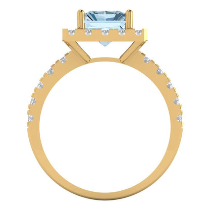 3.84 cttw Natural Swiss Blue Topaz Solitaire with Zirconia Simulated Diamond Accents Engagement Ring - Solid Gold (Emerald Cut,9x7mm)
