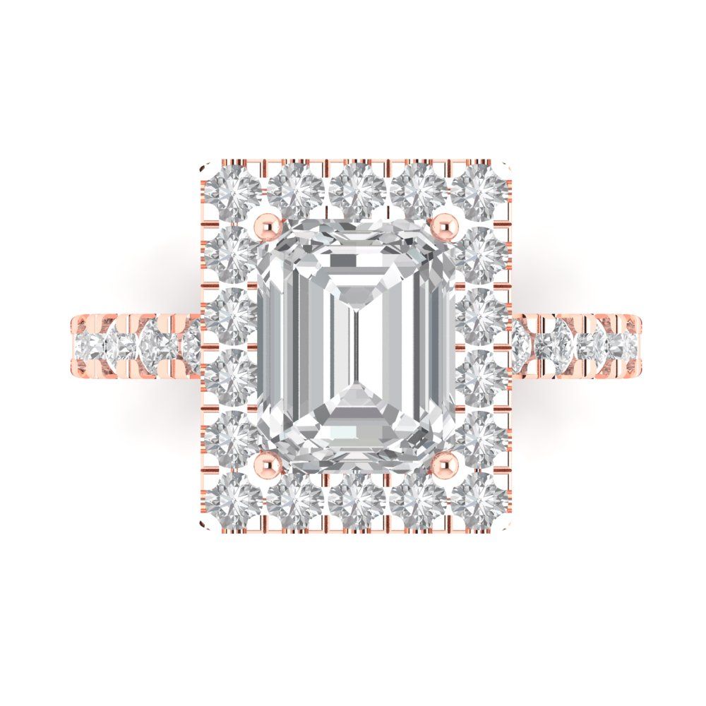 3.84 cttw Zirconia Simulated Diamond Solitaire with Zirconia Simulated Diamond Accents Engagement Ring - Solid Rose Gold (VVS1, Emerald Cut,9x7mm)