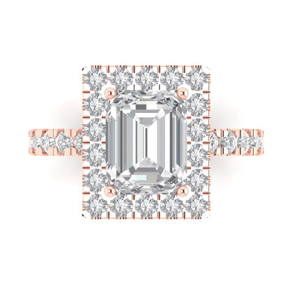 3.84 cttw Zirconia Simulated Diamond Solitaire with Zirconia Simulated Diamond Accents Engagement Ring - Solid Rose Gold (VVS1, Emerald Cut,9x7mm)