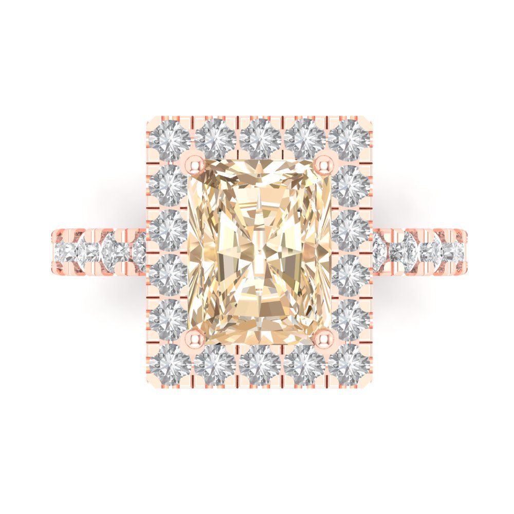 3.84 cttw Natural Morganite Solitaire with Zirconia Simulated Diamond Accents Engagement Ring - Solid Rose Gold (VVS1, Emerald Cut,9x7mm)