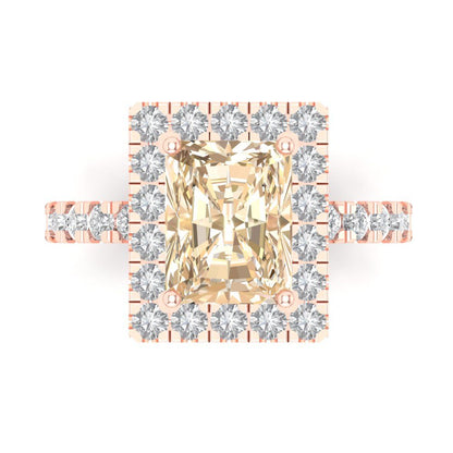 3.84 cttw Natural Morganite Solitaire with Zirconia Simulated Diamond Accents Engagement Ring - Solid Rose Gold (VVS1, Emerald Cut,9x7mm)