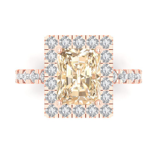 3.84 cttw Natural Morganite Solitaire with Zirconia Simulated Diamond Accents Engagement Ring - Solid Rose Gold (VVS1, Emerald Cut,9x7mm)