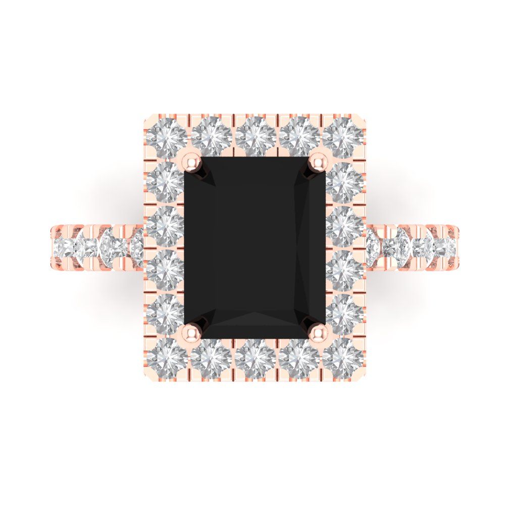 3.84 cttw Natural Onyx Solitaire with Zirconia Simulated Diamond Accents Engagement Ring - Solid Gold (Emerald Cut,9x7mm)