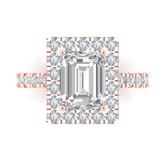 3.84 cttw White Sapphire Solitaire with Zirconia Simulated Diamond Accents Engagement Ring - Solid Rose Gold (VVS1, Emerald Cut,9x7mm)