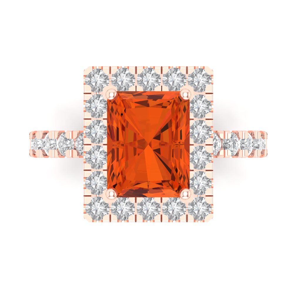 3.84 cttw Zirconia Simulated Red Diamond Solitaire with Zirconia Simulated Diamond Accents Engagement Ring - Solid Rose Gold (VVS1, Emerald Cut,9x7mm)