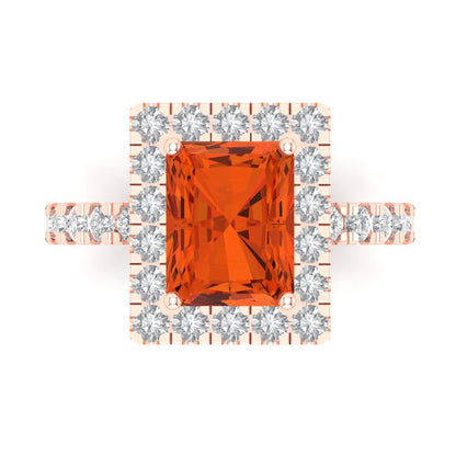 3.84 cttw Zirconia Simulated Red Diamond Solitaire with Zirconia Simulated Diamond Accents Engagement Ring - Solid Rose Gold (VVS1, Emerald Cut,9x7mm)