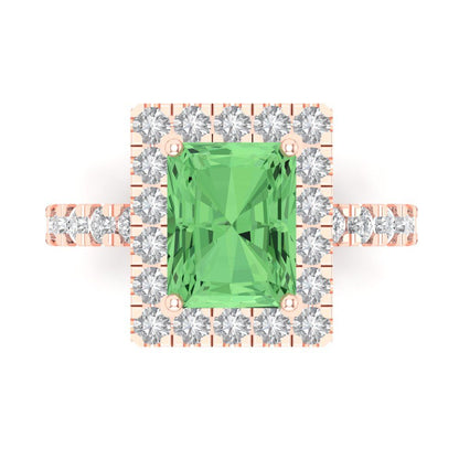 3.84 cttw Zirconia Simulated Green Diamond Solitaire with Zirconia Simulated Diamond Accents Engagement Ring - Solid Rose Gold (VVS1, Emerald Cut,9x7mm)
