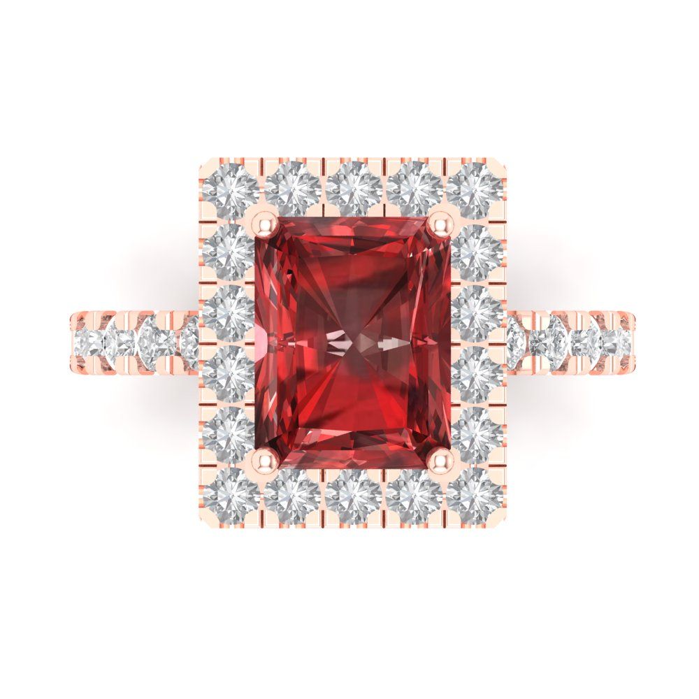 3.84 cttw Natural Garnet Solitaire with Zirconia Simulated Diamond Accents Engagement Ring - Solid Rose Gold (VVS1, Emerald Cut,9x7mm)