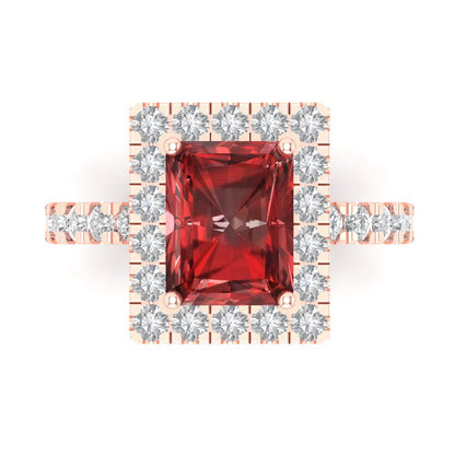 3.84 cttw Natural Garnet Solitaire with Zirconia Simulated Diamond Accents Engagement Ring - Solid Rose Gold (VVS1, Emerald Cut,9x7mm)