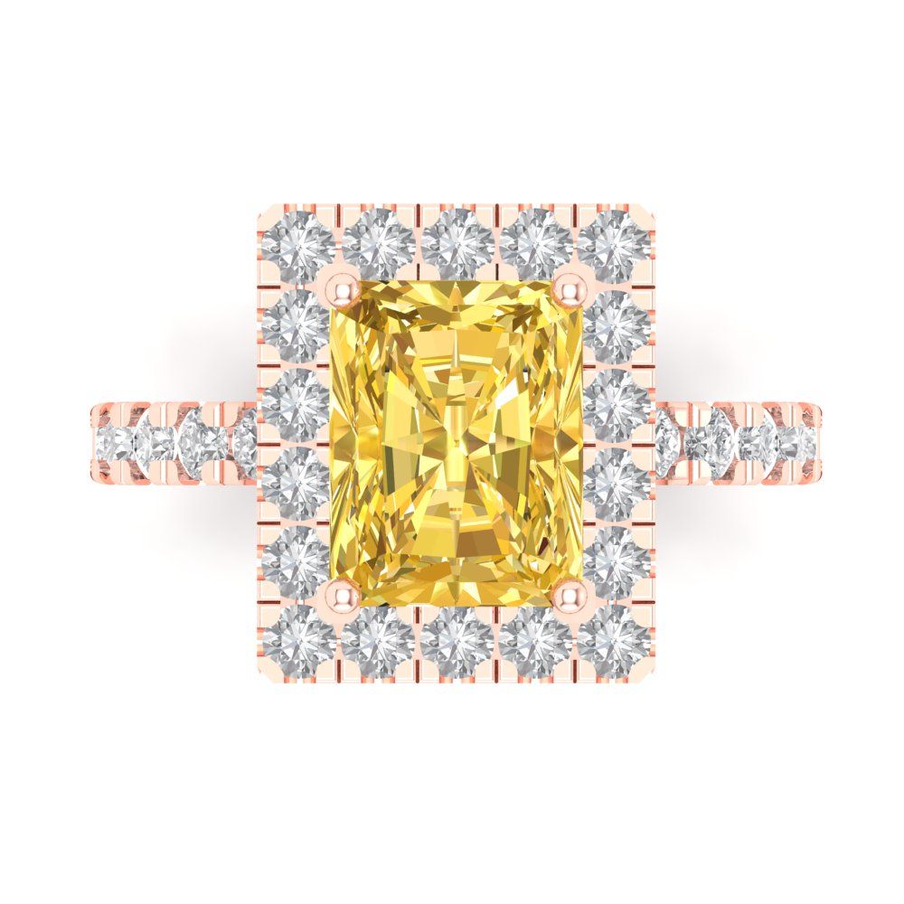 3.84 cttw Zirconia Simulated Yellow Diamond Solitaire with Zirconia Simulated Diamond Accents Engagement Ring - Solid Gold (VVS1, Emerald Cut,9x7mm)