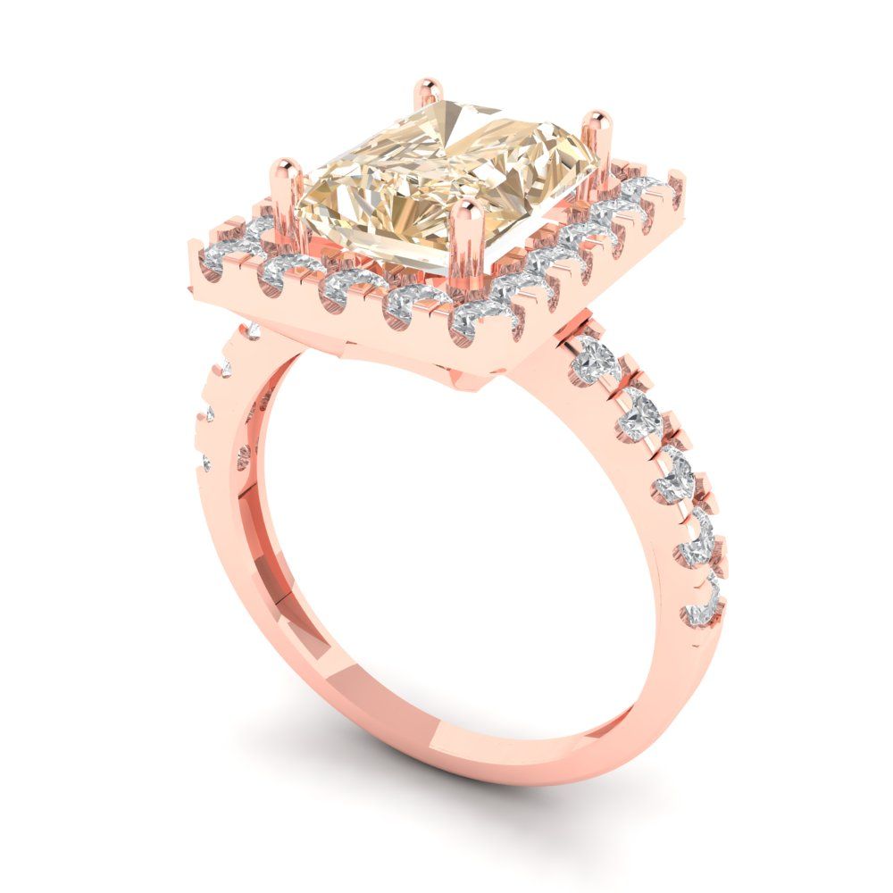 3.84 cttw Natural Morganite Solitaire with Zirconia Simulated Diamond Accents Engagement Ring - Solid Rose Gold (VVS1, Emerald Cut,9x7mm)