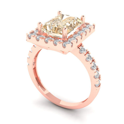 3.84 cttw Natural Morganite Solitaire with Zirconia Simulated Diamond Accents Engagement Ring - Solid Rose Gold (VVS1, Emerald Cut,9x7mm)