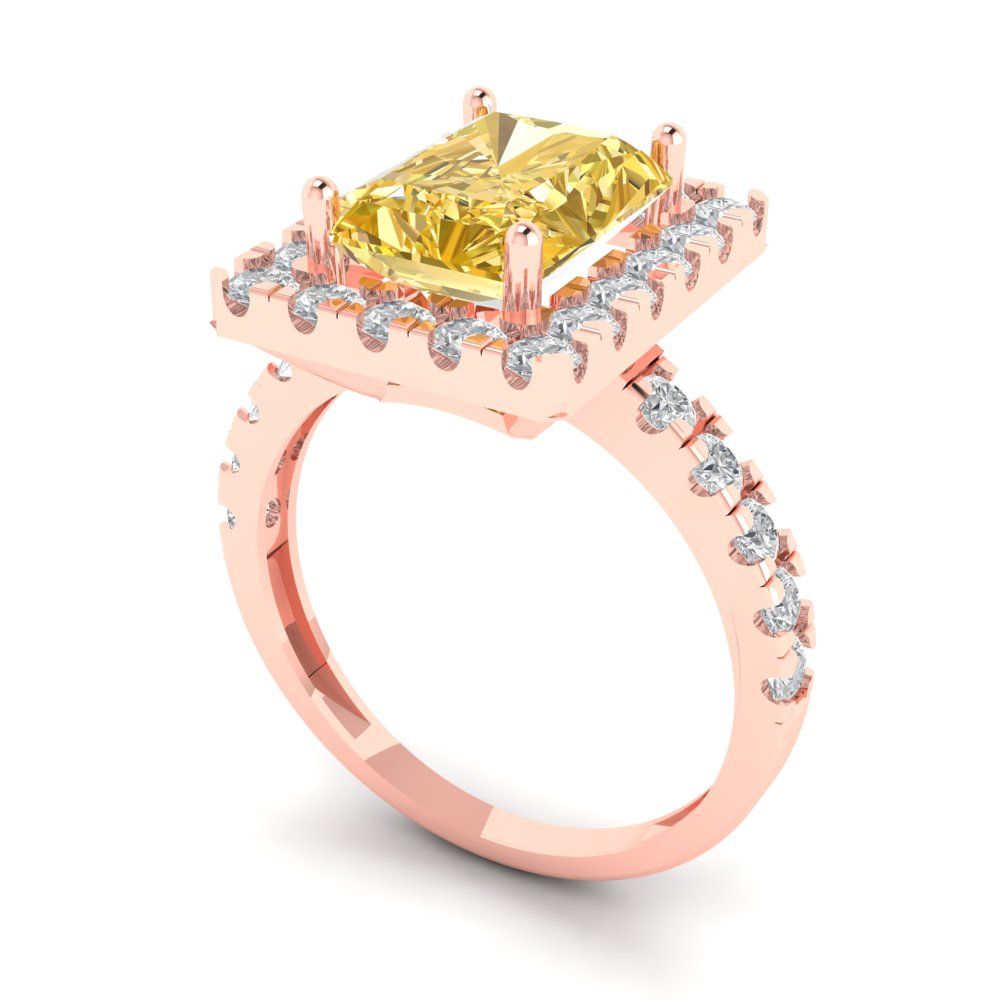 3.84 cttw Natural Citrine Solitaire with Zirconia Simulated Diamond Accents Engagement Ring - Solid Rose Gold (VVS1, Emerald Cut,9x7mm)