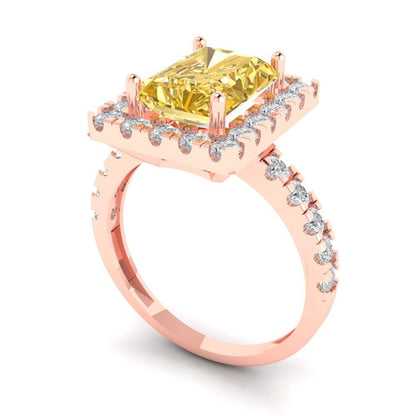 3.84 cttw Natural Citrine Solitaire with Zirconia Simulated Diamond Accents Engagement Ring - Solid Rose Gold (VVS1, Emerald Cut,9x7mm)