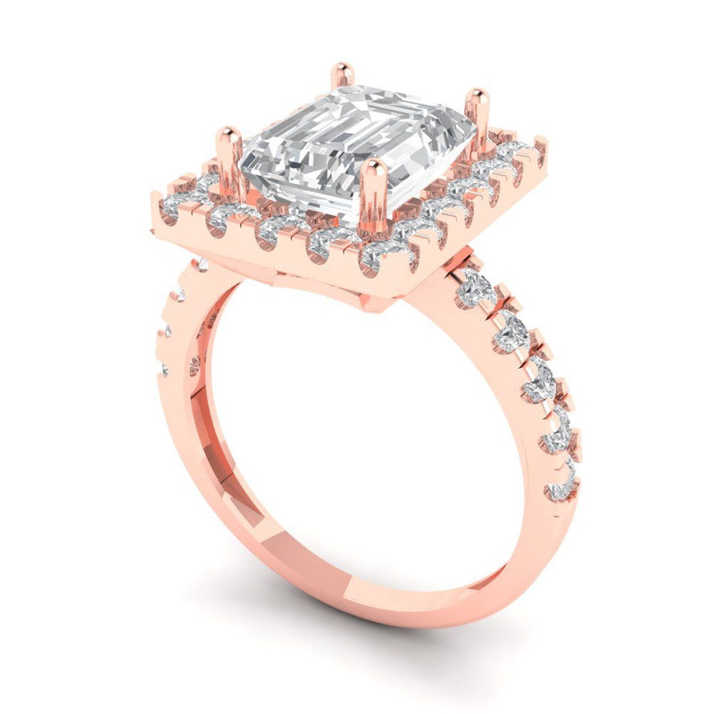 3.4 ct Brilliant Emerald Cut Natural Diamond Stone Clarity SI1-2 Color G-H Rose Gold halo Solitaire with Accents Ring