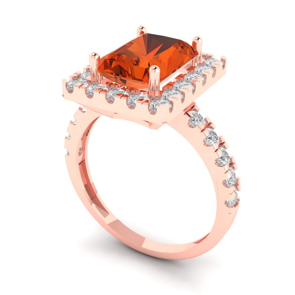 3.84 cttw Zirconia Simulated Red Diamond Solitaire with Zirconia Simulated Diamond Accents Engagement Ring - Solid Rose Gold (VVS1, Emerald Cut,9x7mm)