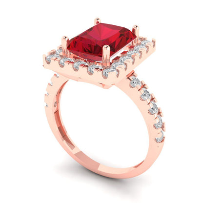 3.84 cttw Simulated Pink Tourmaline Solitaire with Zirconia Simulated Diamond Accents Engagement Ring - Solid Gold (Emerald Cut,9x7mm)