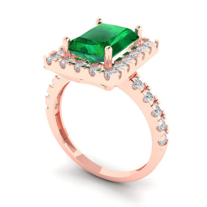 3.84 cttw Simulated Emerald Solitaire with Zirconia Simulated Diamond Accents Engagement Ring - Solid Rose Gold (VVS1, Emerald Cut,9x7mm)