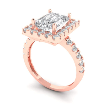 3.84 cttw Moissanite Solitaire with Zirconia Simulated Diamond Accents Engagement Ring - Solid Rose Gold (VVS1, Emerald Cut,9x7mm)