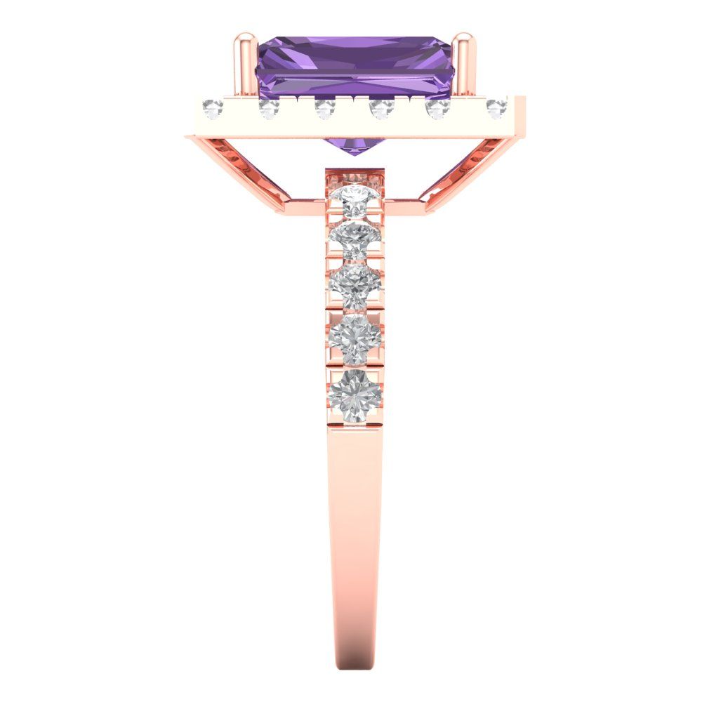 3.84 cttw Simulated Alexandrite Solitaire with Zirconia Simulated Diamond Accents Engagement Ring - Solid Rose Gold (VVS1, Emerald Cut,9x7mm)