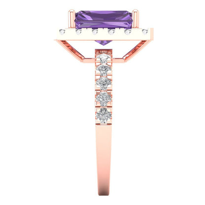 3.84 cttw Simulated Alexandrite Solitaire with Zirconia Simulated Diamond Accents Engagement Ring - Solid Rose Gold (VVS1, Emerald Cut,9x7mm)