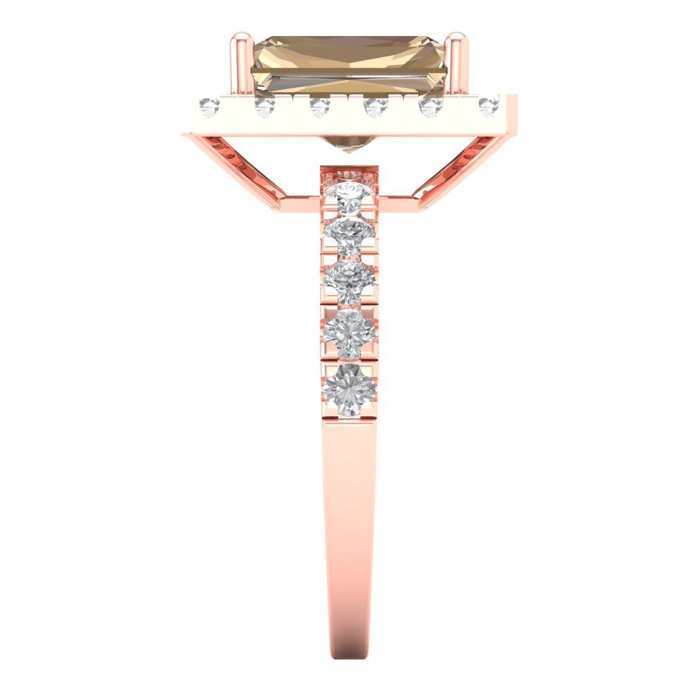 3.84 cttw Yellow Moissanite Solitaire with Zirconia Simulated Diamond Accents Engagement Ring - Solid Gold (Emerald Cut,9x7mm)