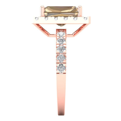 3.84 cttw Yellow Moissanite Solitaire with Zirconia Simulated Diamond Accents Engagement Ring - Solid Gold (Emerald Cut,9x7mm)