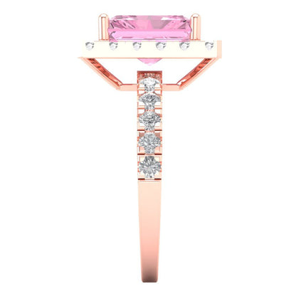3.84 cttw Zirconia Simulated Pink Diamond Solitaire with Zirconia Simulated Diamond Accents Engagement Ring - Solid Rose Gold (VVS1, Emerald Cut,9x7mm)