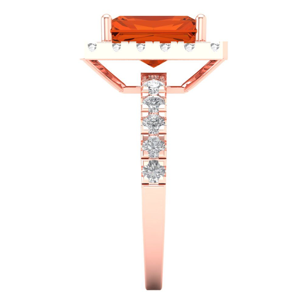 3.84 cttw Zirconia Simulated Red Diamond Solitaire with Zirconia Simulated Diamond Accents Engagement Ring - Solid Rose Gold (VVS1, Emerald Cut,9x7mm)
